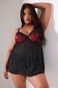 Yours Curve Red Thea Two Tone Lace Babydoll Nighties