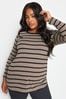 Yours Curve Brown Core Basic Long Sleeve Stripe T-Shirt