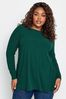 Yours Curve Green Long Sleeve Ribbed Swing Top