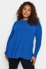 Yours Curve Blue Long Sleeve Ribbed Swing Top