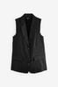 Black Linen Blend Long Line Waistcoat, Regular