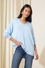 Frequently Asked Questions Blue Soft Jersey V Neck Long Sleeve Tunic Top, Regular