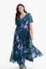 Scarlett & Jo Teal Blue Floral Isabelle Rose Angel Sleeve Maxi belted