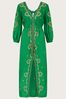 Monsoon Green Embroidered Maxi Kaftan Dress