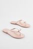 Rose Gold Extra Wide Fit Forever Comfort® Bow Detail Leather Flip Flops, Extra Wide Fit