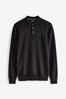 Black Regular Fit Knitted Long Sleeve Polo Shirt, Regular Fit