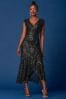 Jolie Moi Black Sequin Wrap Ruffle Hem Maxi Dress