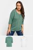 Yours Curve Green 2 Pack Pintuck Henley Tops