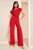 Friends Like These Red Short Sleeve Tie Waist Jumpsuit