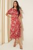 Friends Like These Red Petite Flutter Sleeve Printed Satin Midi Summer Dress, Petite