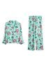 Oliver Bonas Green Floral Shirt & Trousers Pyjama Set