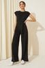 Friends Like These Black Petite Tie Belt Cosy Knit Rolled Sleeve Jumpsuit