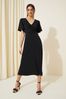 Friends Like These Black Ruched Front Flutter Sleeve Midi Dress