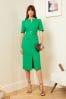 Love & Roses Green Tailored Belted V Neck Short Sleeve Midi Dress, Regular