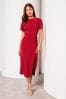 Lipsy Red Ruched Button Front Sleeved Midi Dress