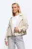 River Island Cream Petite Faux Leather Crop Trench Coat