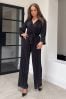 Girl In Mind Black Jennie Plisse Long Sleeves Wrap Jumpsuit