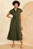 Love & Roses Khaki Green Roll Sleeve Belted Shirt Dress