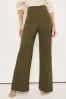 Lipsy Khaki Green Twill Petite High Waist Wide Leg Tailored Trousers