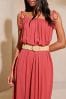 Lipsy Pink Palm Crinkle Holiday Maxi Dress, Regular