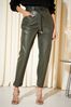 Friends Like These Khaki Green Faux Leather Paperbag Belted Trousers