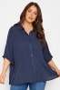 Yours Curve Blue Short Sleeve Crinkle Shirt