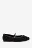 Black Leather Signature Ruched Ballerina Shoes, Regular/Wide Fit