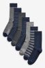 Navy/Grey Pattern 7 Pack Mens Cotton Rich Socks