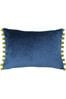 Riva Paoletti Indigo Blue/Olive Green Fiesta Velvet Polyester Filled Cushion