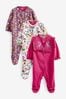Raspberry Unicorn Baby Embroidered Detail Sleepsuits 3 Pack (0-2yrs)