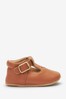 Rose Gold Pink Leather Leather T-Bar Baby Shoes (0-18mths)