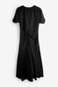 Black Short Sleeve Ruched Midi Dress