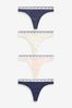 Navy/ Pink Spot Thong Cotton Rich Logo Knickers 4 Pack, Thong