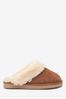 Chestnut Brown Suede Faux Fur Lined Mule Slippers