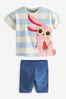 Blue/White Bunny Short Sleeve T-Shirt For And Cycling Shorts Set (3mths-7yrs)