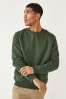 Khaki Green Regular Fit Crew Sweatshirt, Regular Fit