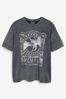 Grey Acid Wash Led Zeppelin Band Cotton T-Shirt, Regular Fit