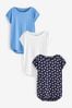 Daisy Print/Blue/White Cap Sleeve T-Shirts 3 Pack, Regular