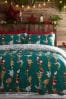furn. Green Santa's Workshop Reversible Duvet Cover and Pillowcase Set
