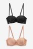 Black/Nude Lace Light Pad Strapless Multiway Bras 2 Pack