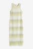 Green/Yellow Ribbed Racer Neck Stripe Midi Dress