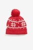 The Little Tailor Childrens Red Christmas Snowflake Fairisle Pom Pom Hat