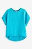 Teal Blue Short Sleeve Cupro Woven Mix Boxy T-Shirt, Regular