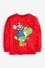 Rot mit Mario und Yoshi - Lizenziertes Gaming Langarmshirt (3-16yrs)