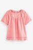 Blush Pink Short Sleeve Broderie T-Shirt, Regular