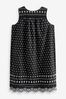 Black/White Sleeveless Broderie Mini Dress, Regular