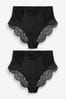 Black High Rise Tummy Control Lace Knickers 2 Pack, High Rise
