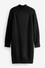 Black Rib Knit High Neck Midi Jumper Dress, Regular