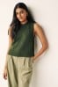 Khaki Green Crew Neck Knitted Tank