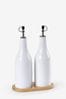 Set of 2 White Malvern Embossed Oil Set of 2 Oil Bottles Bottles with Tray